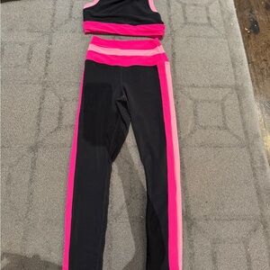 Beach Riot Black Leggings with Bright Pink Stripes